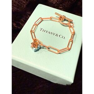 Handmade gold tone blue‎ box Paperclip style bracelet